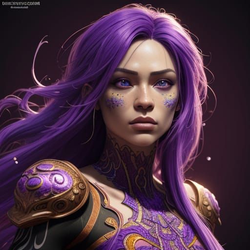 Vibrant Purple and Orange Portrait in Hyperrealistic Style