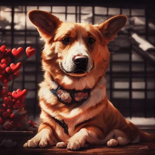 Valentine's Day with a Dog: Hyperrealistic Image