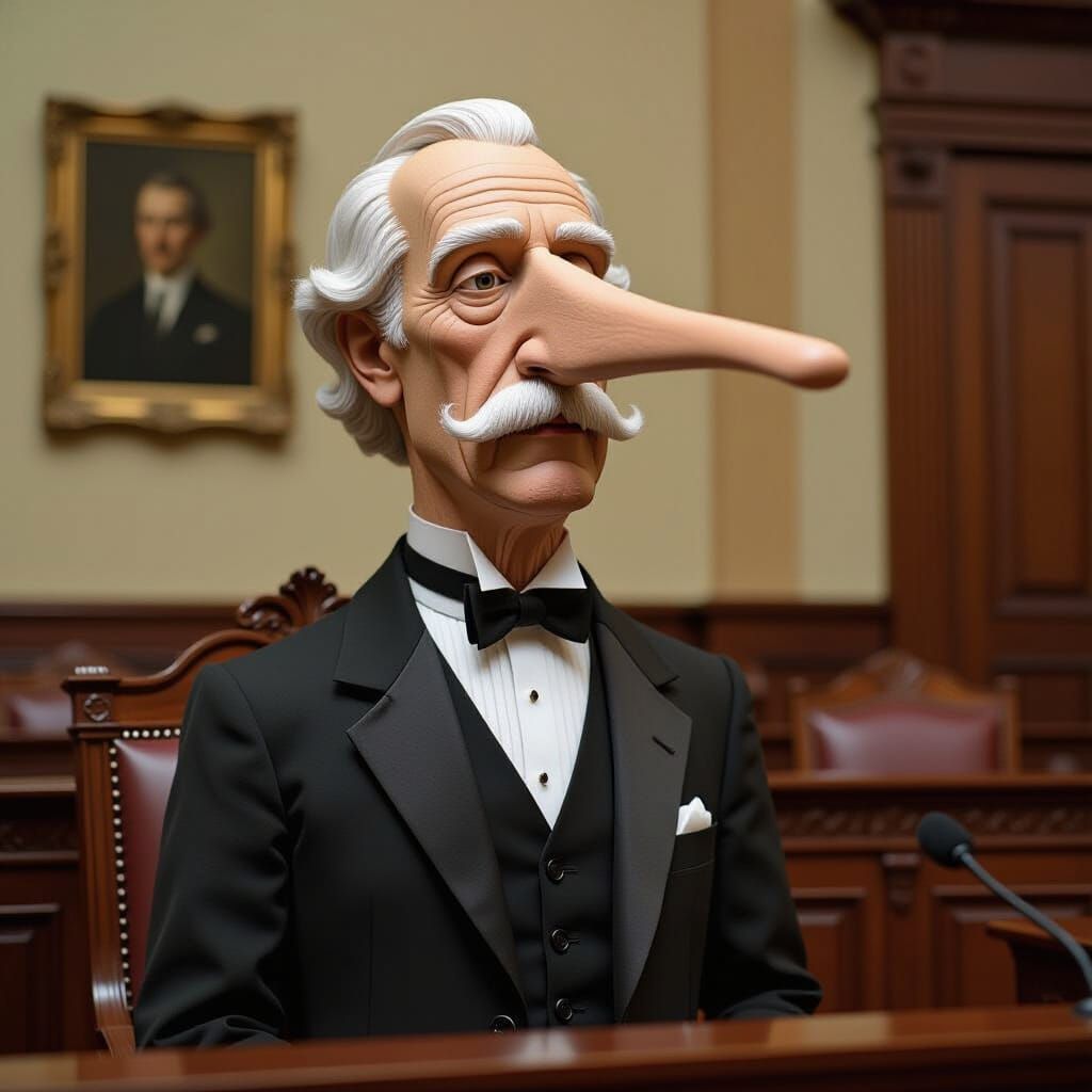 Satirical Wooden Politician in a Congressional Chamber