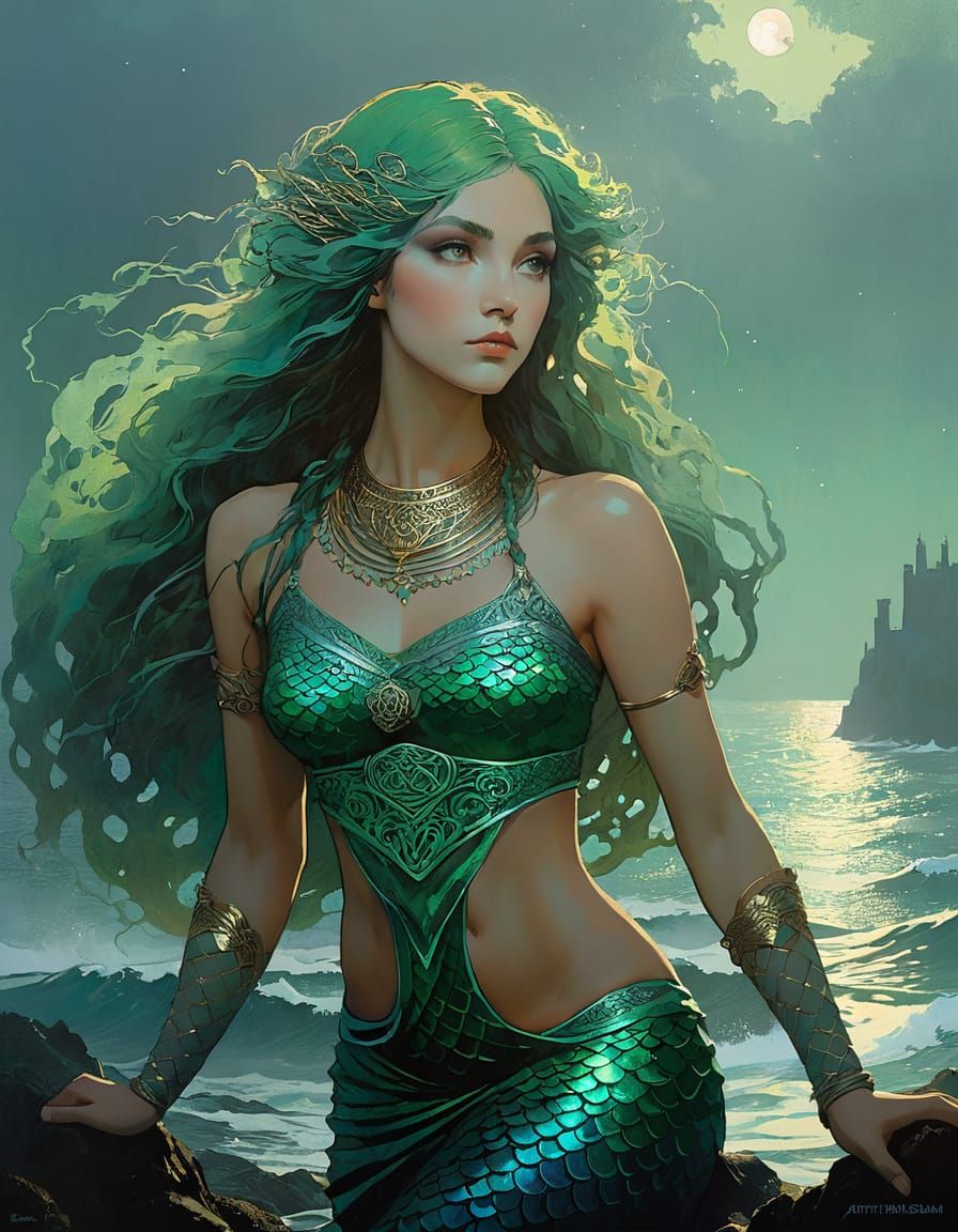 Celtic Mermaid Goddess Emerge from Misty Waters