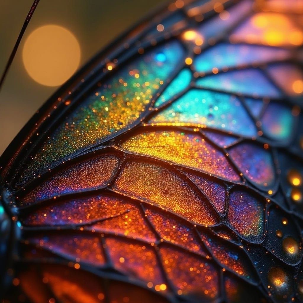 Surreal Iridescent Butterfly Wing in Ethereal Light