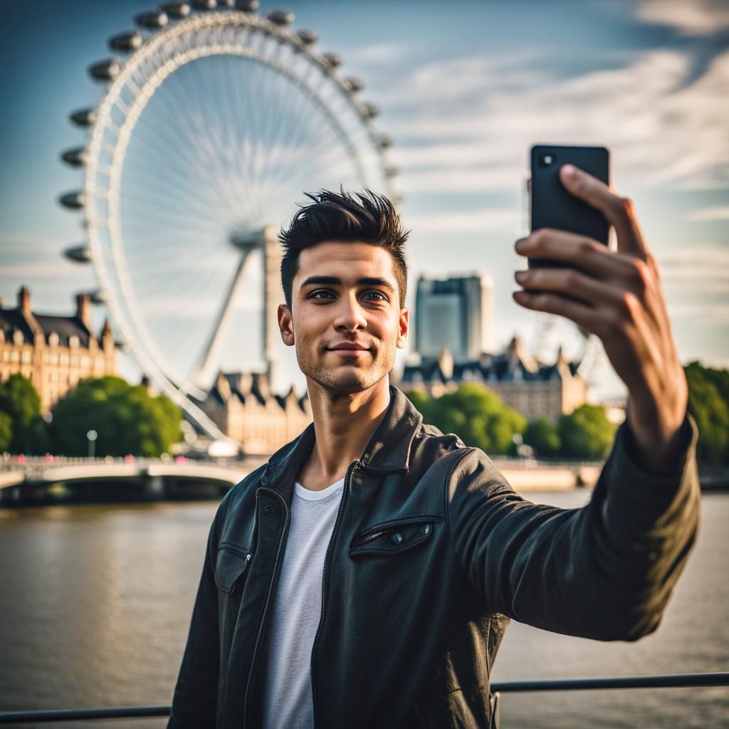 Young Man's Selfie by the Thames in London