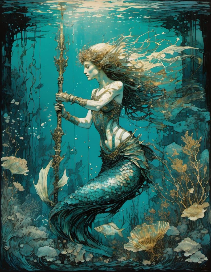 Armoured Mermaid in Noctilucent Depths