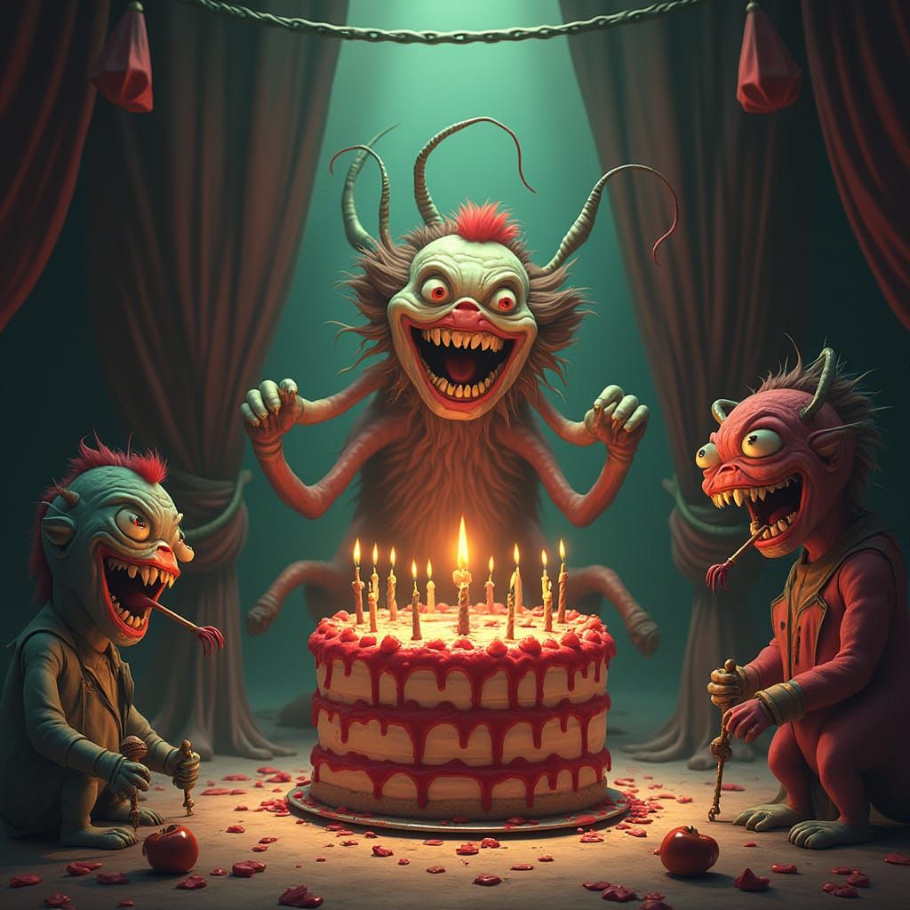 Cyberpunk Carnivorous Cake Creature in Claustrophobic Contai...