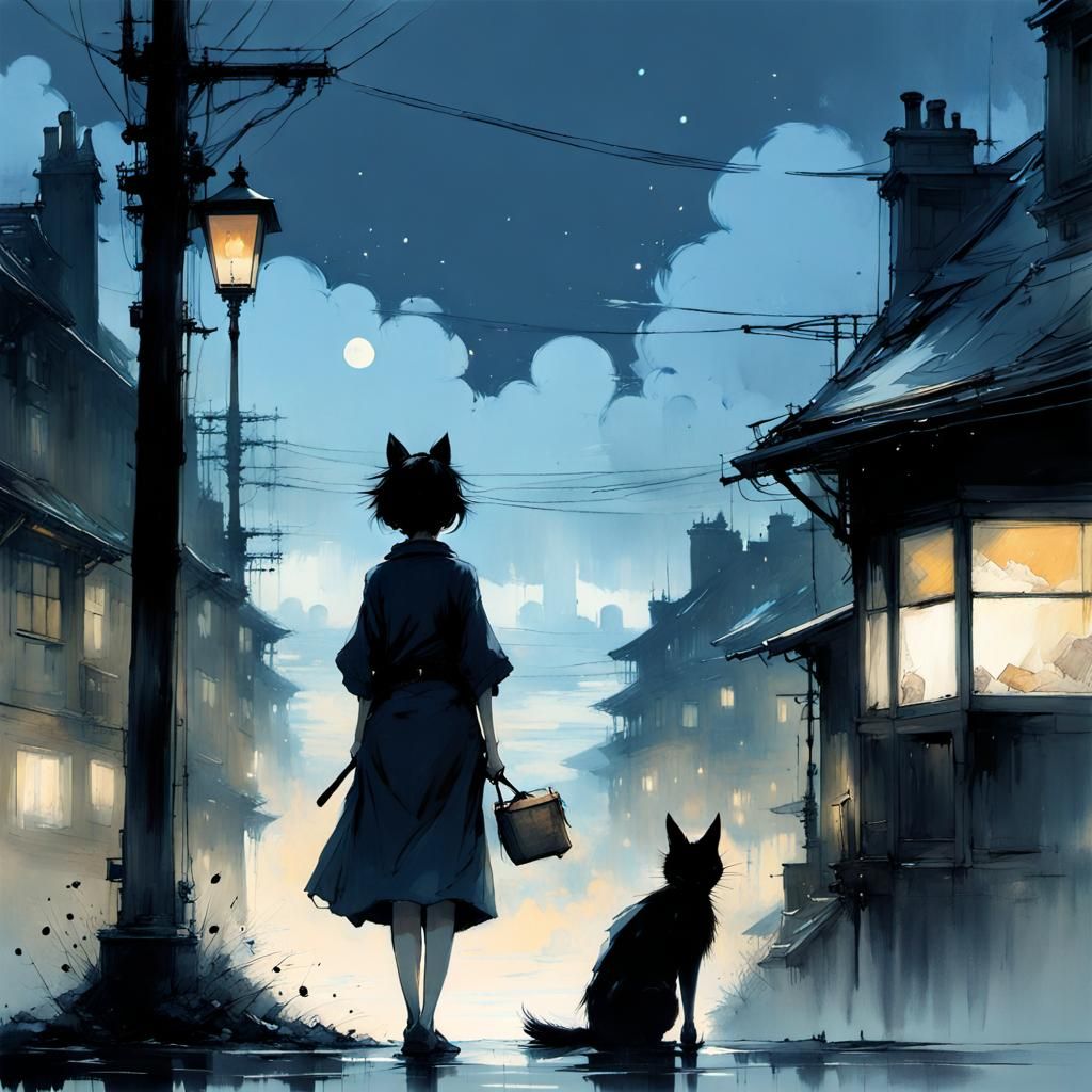 Kiki's Delivery Service in Twilight Sky