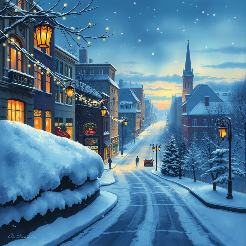Dreamlike Christmas Cityscape at Dusk