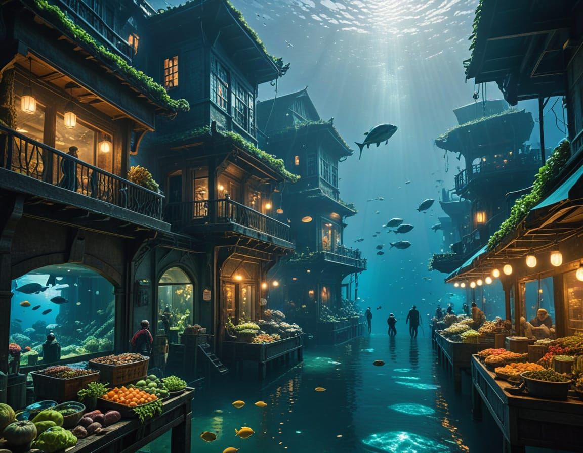 Underwater City Market Bustling with Life