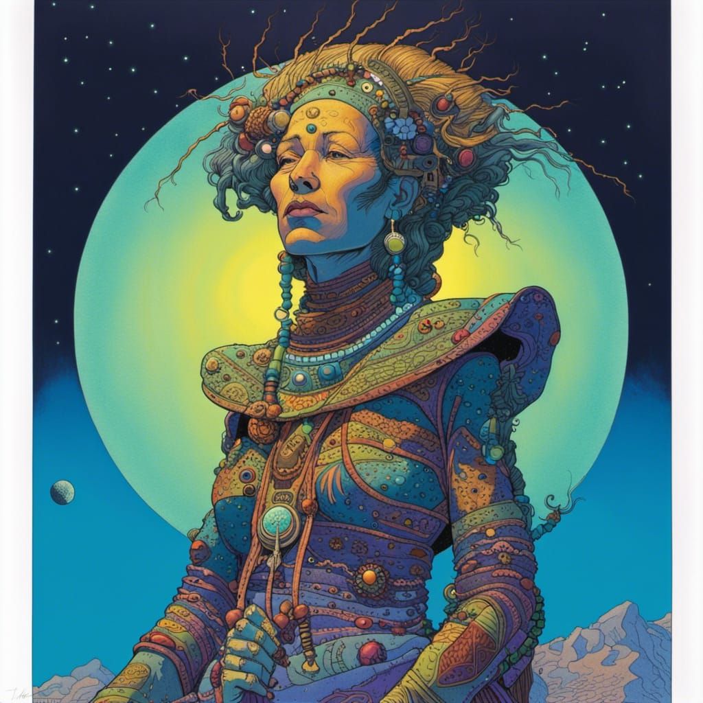 Punk Rock Shaman Portrait in Moebius Style