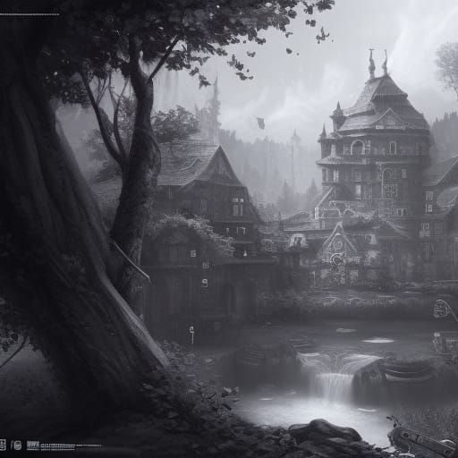 Fantastical Landscape in Graphic Art Style