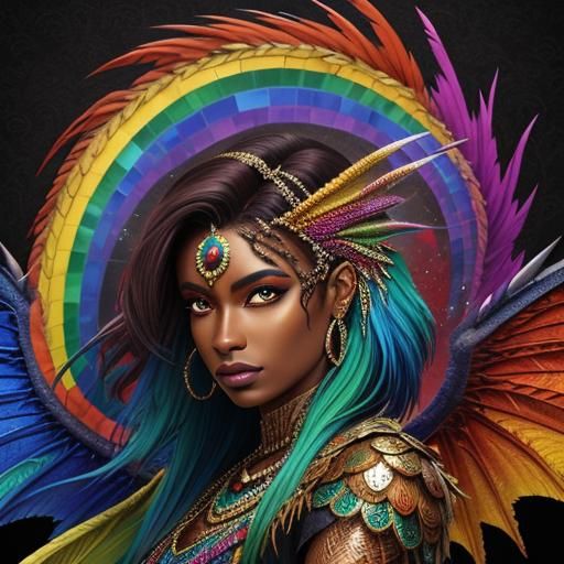 Woman with Dragon Wings in Abstract Style