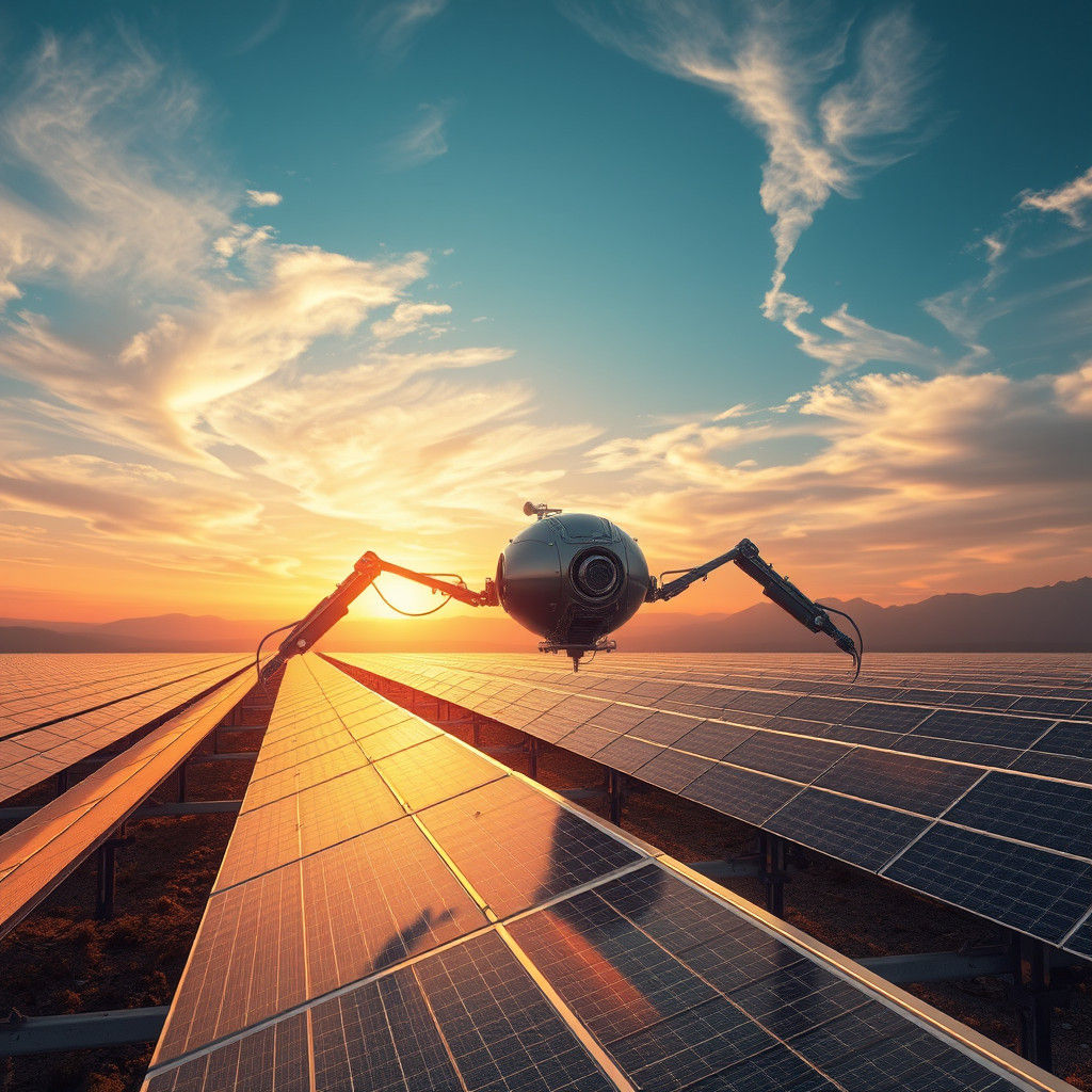 Solar Panel Farm with Colossal Cleaning Device