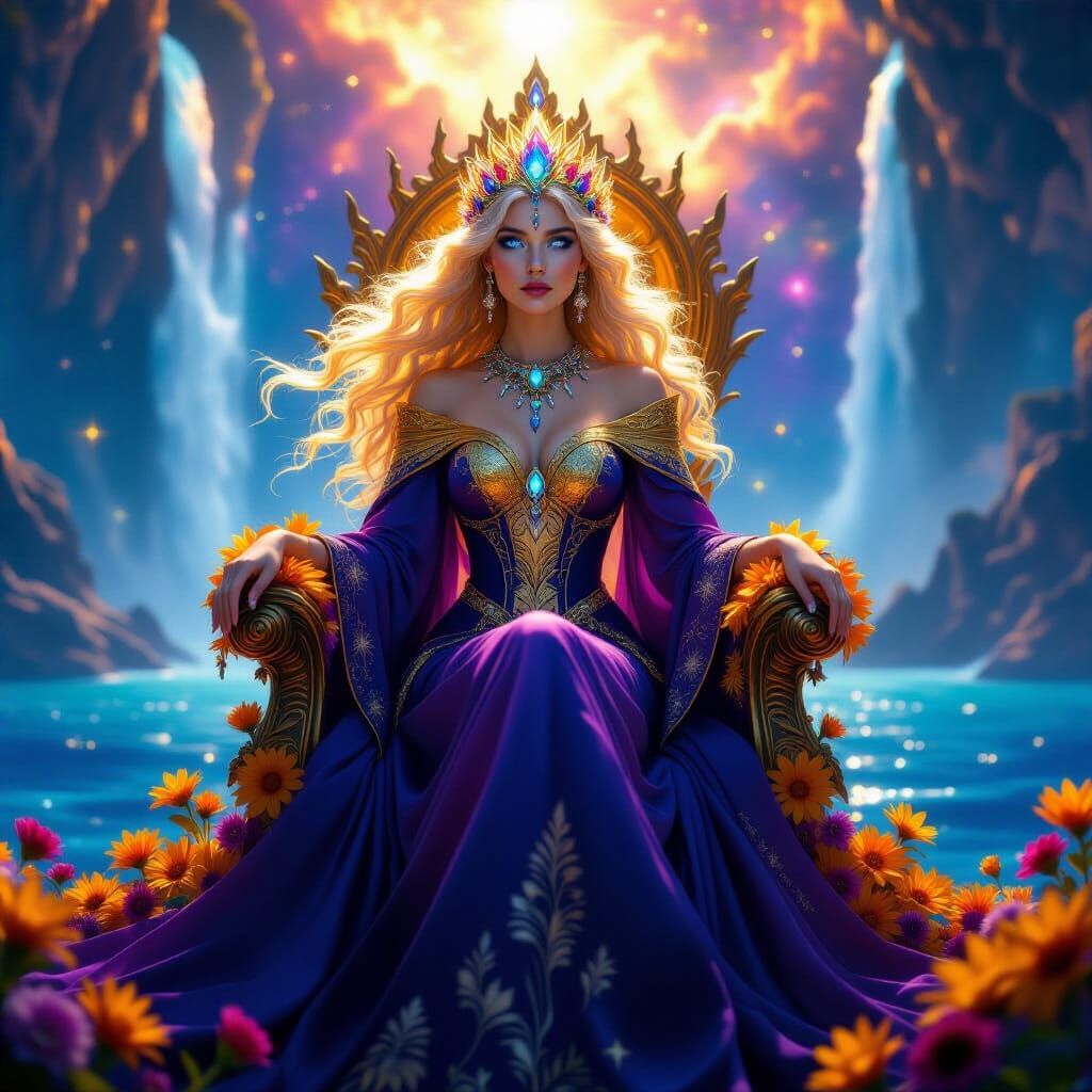 Radiant Cosmic Empress on Crystal Throne