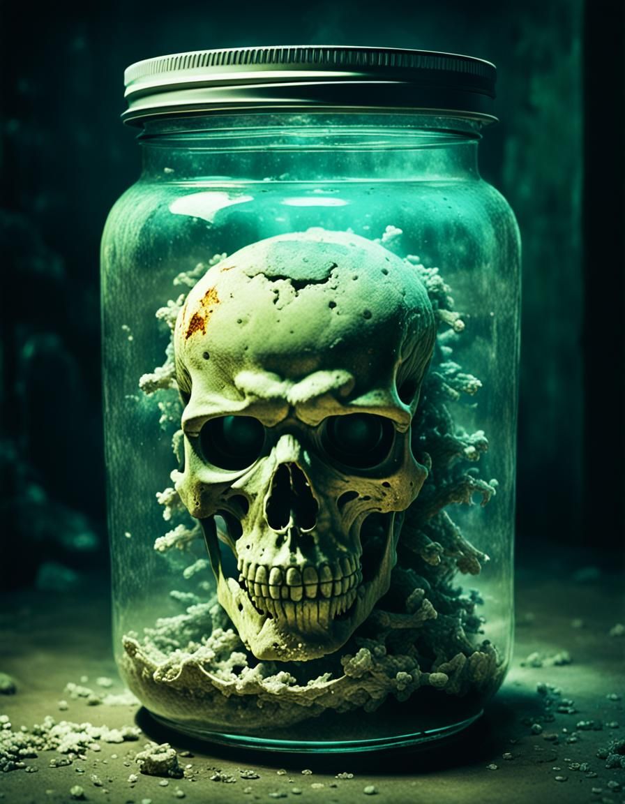 Decaying Nuclear Isotope in Jar: Cinematic Film Still
