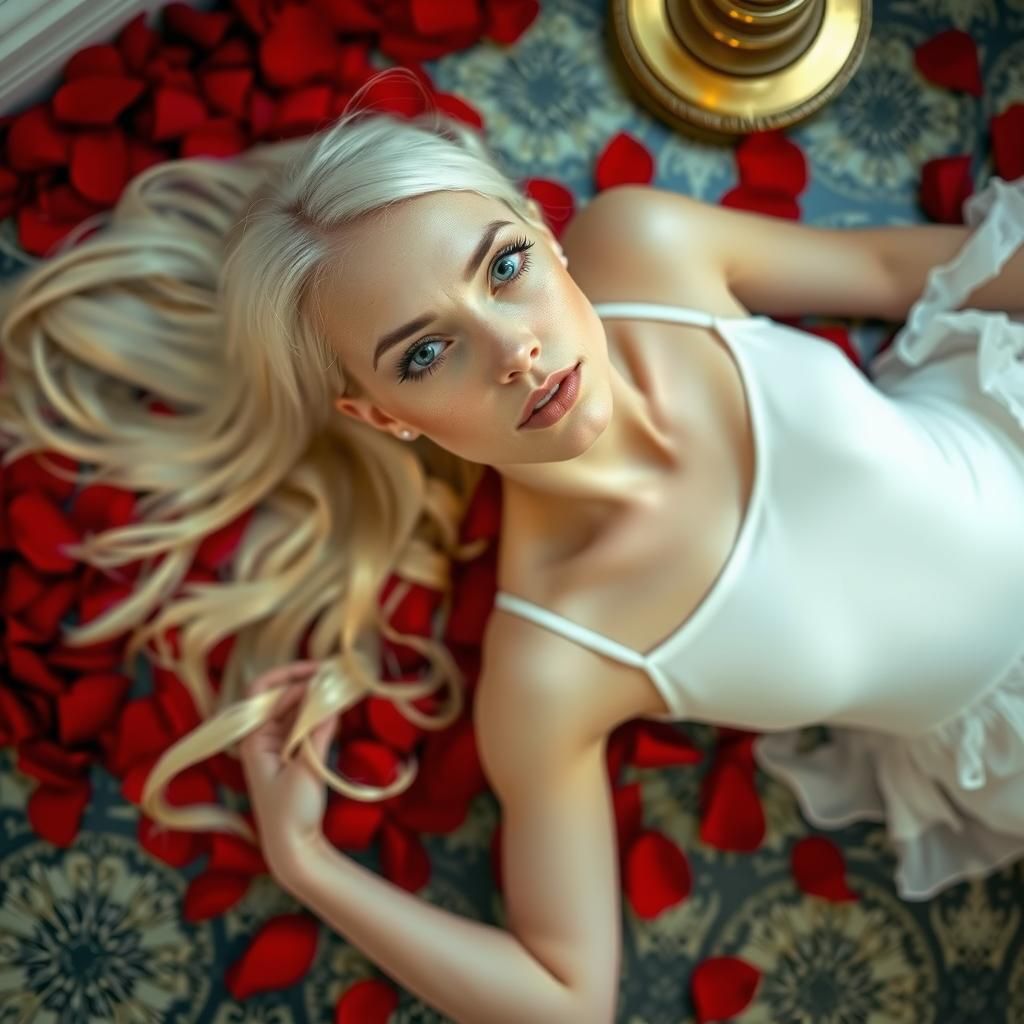 Young Woman on Roses: High Fashion Portrait