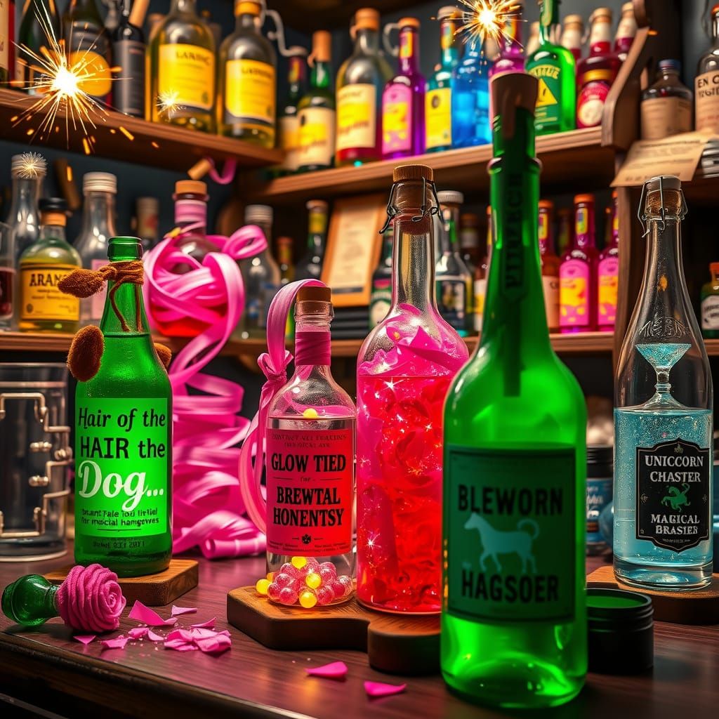 Whimsical Apothecary Scene with Magical Potions