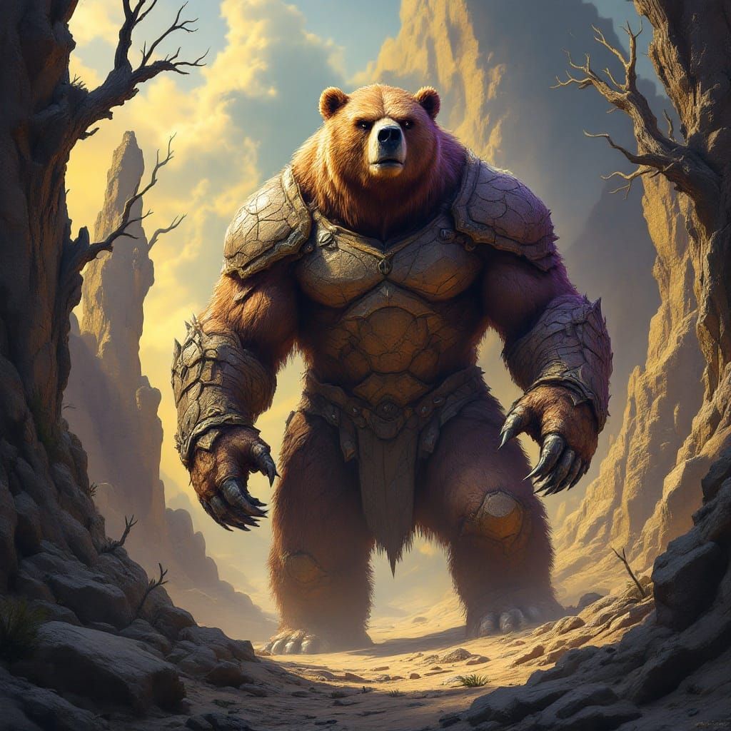 Mystical Brown Bear in Desert Armor