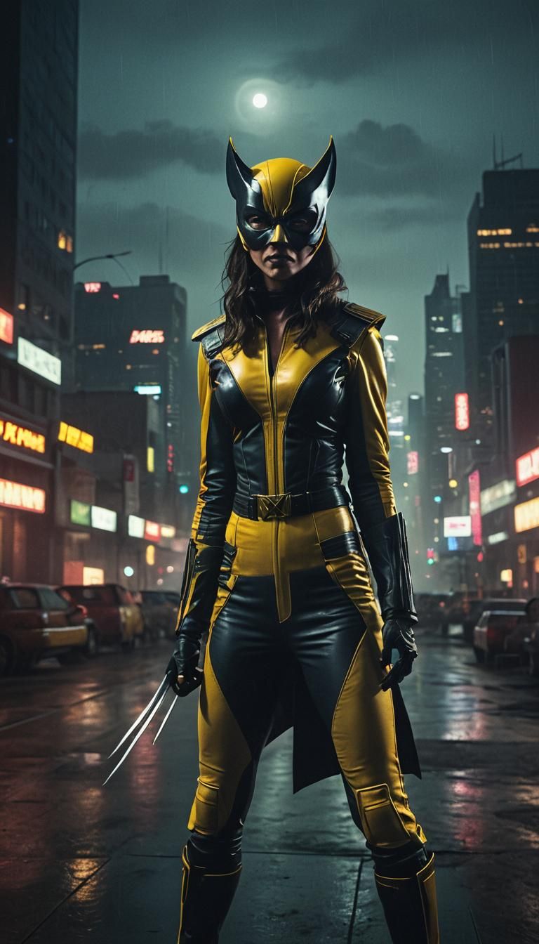 Heroic Wolverine in Moody Cinematic Cityscape