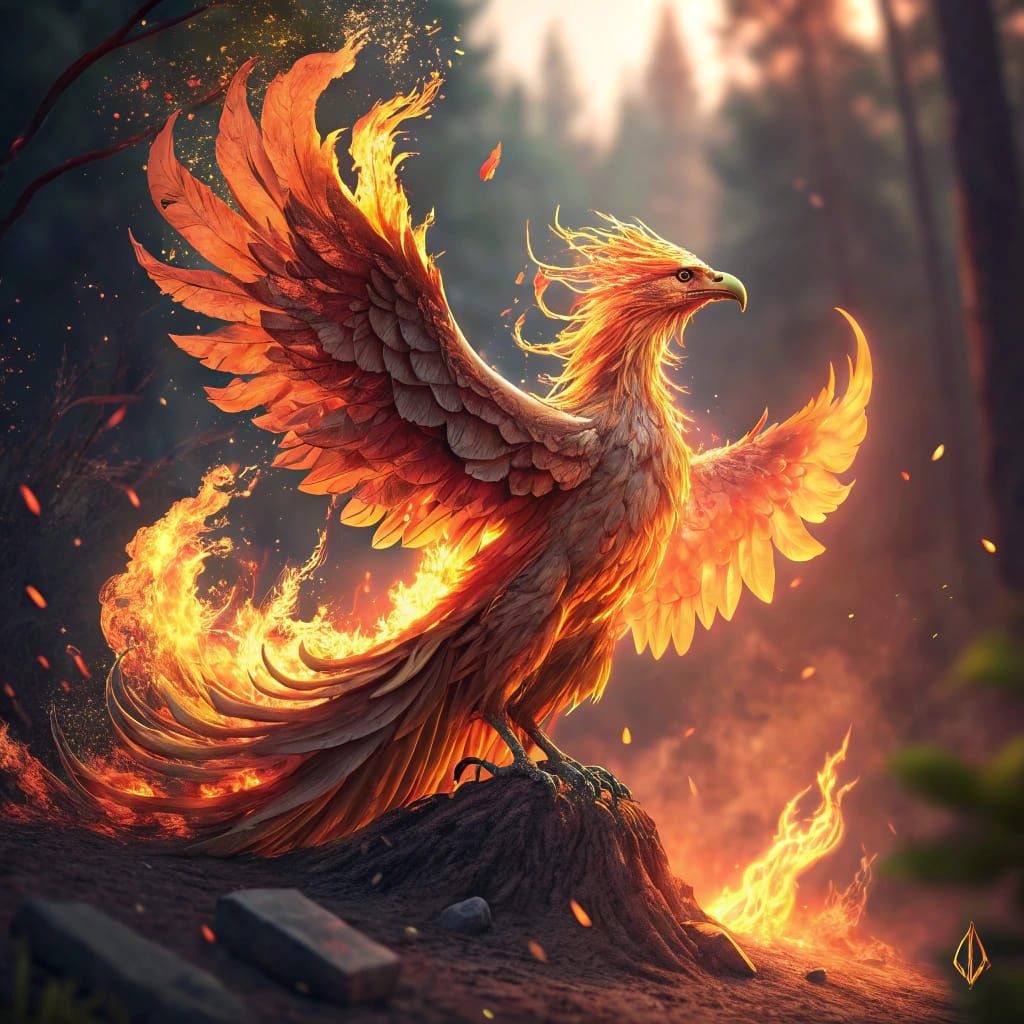 Fiery Phoenix Rising: A Mythical Bird in Flames