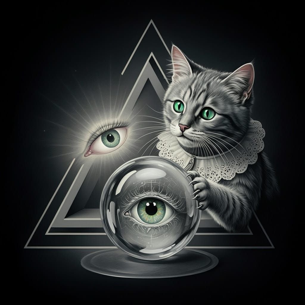 Ethereal Whiskered Cat in M.C. Escher-Inspired Optical Illus...