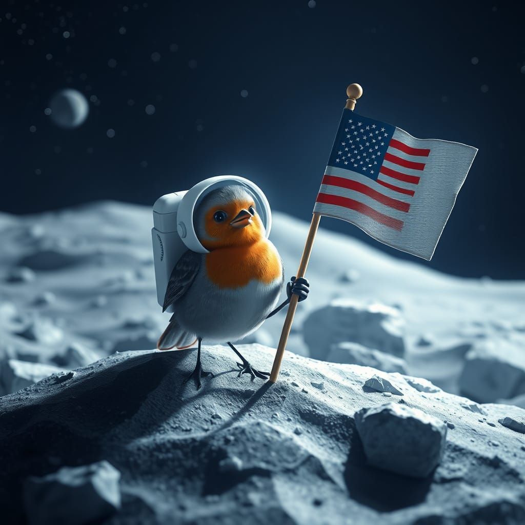 Robin Astronaut Plants Flag: 3D Anime Art