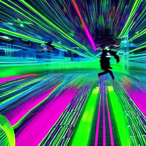 Neon Dancer in a Dark, Futuristic Club