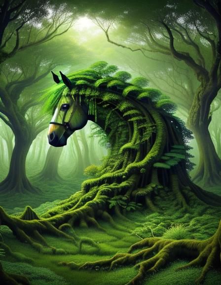 Hidden Horse Head in Intricate Fractal Forest