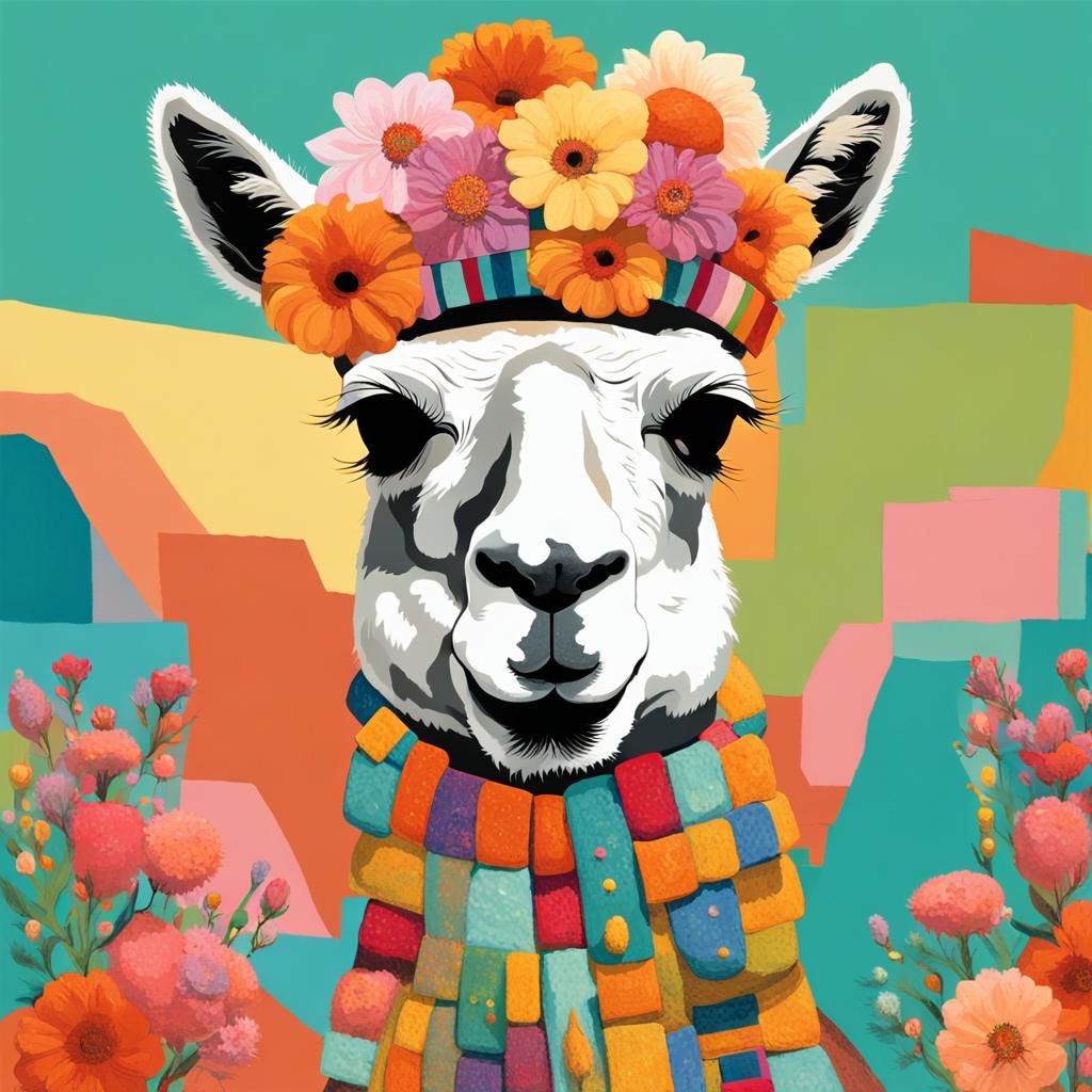 Surreal Llama Portrait in Bold Colors