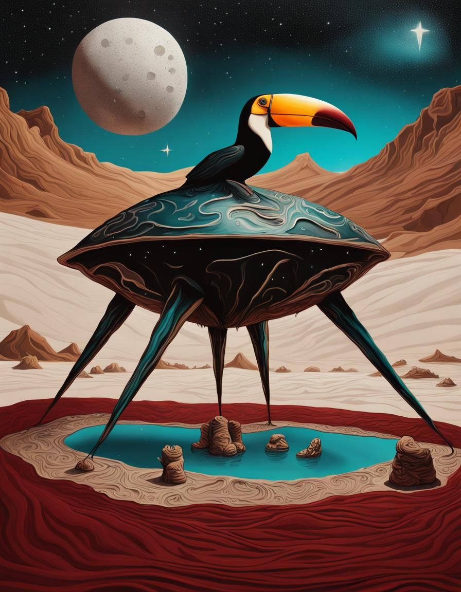 Surreal Sahara Desert Rose with Spaceship