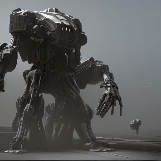Futuristic Mechanical Figure in Sci-Fi Scene