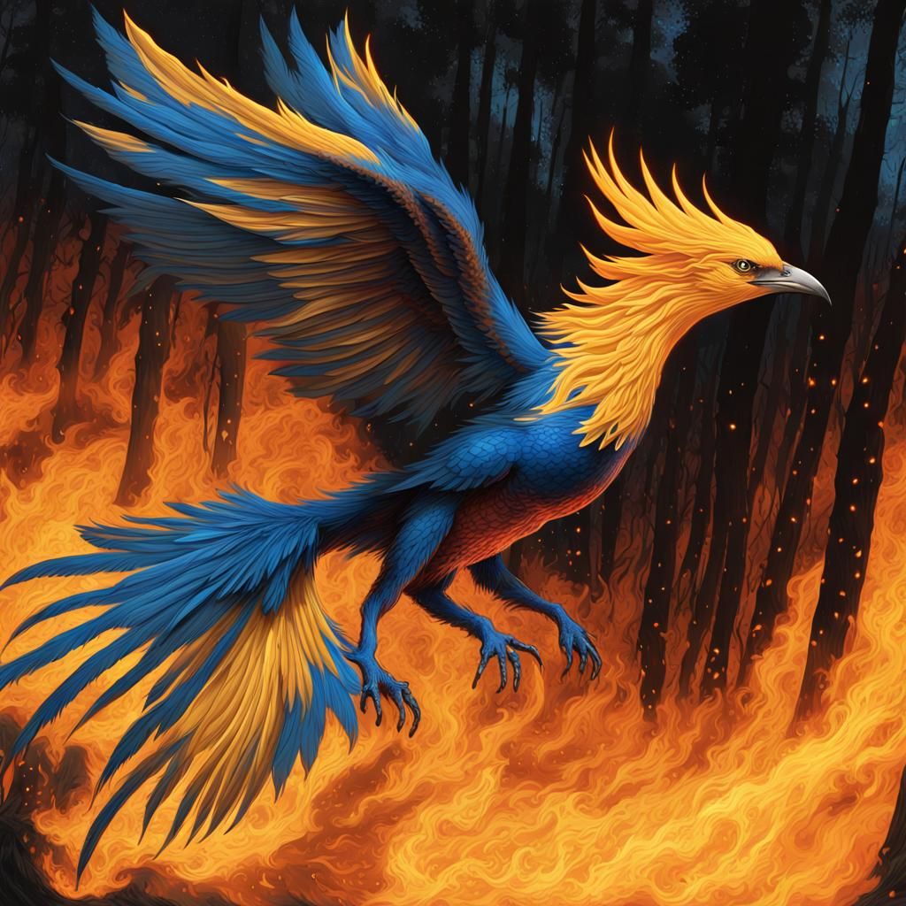 Mythical Firebird in Flight: 3D Render