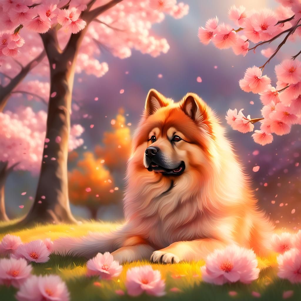 Eurasier Dog Portrait at Sunset in Impressionist Style