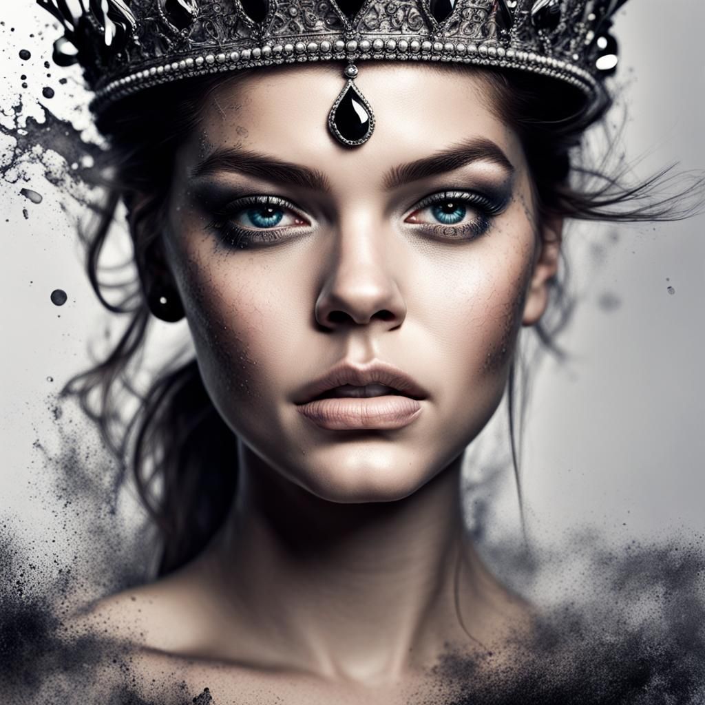 Splash Ink Crowned Woman: Hyperrealistic Portrait
