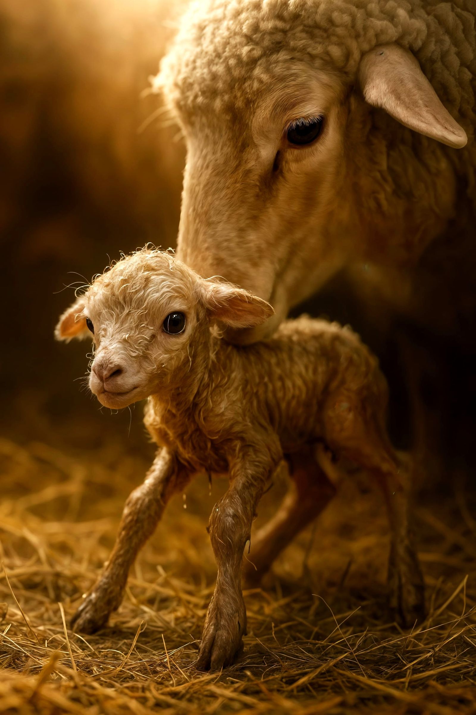 Newborn Lamb and Mother Ewe: A Tender Moment