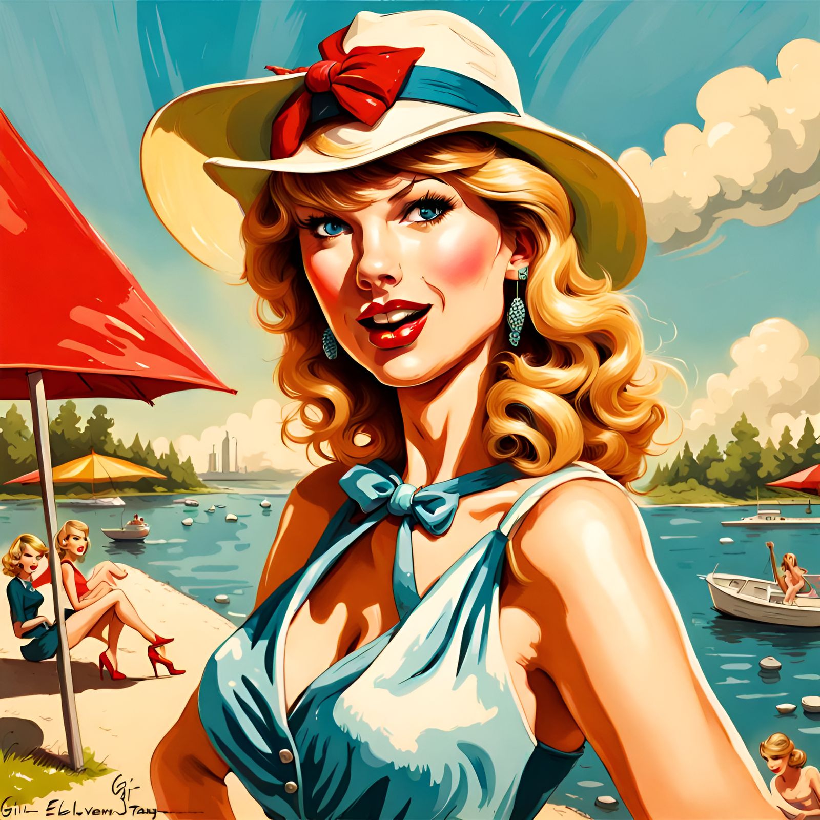 Taylor Swift Caricature in Pin-Up Style