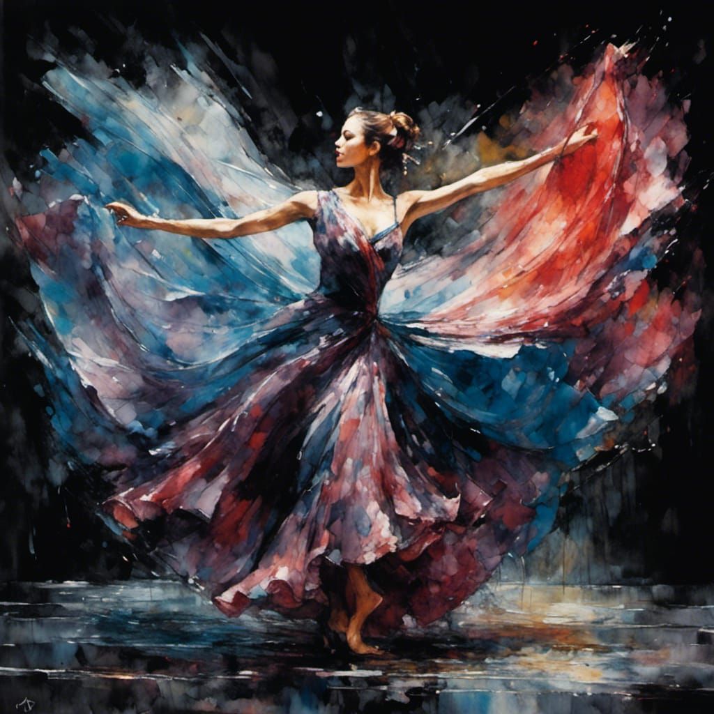 Flamenco Dancer in Encaustic Painting with Impasto Textures