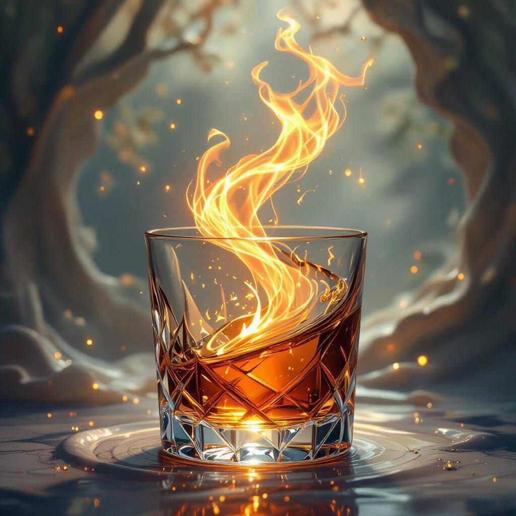 Amber Vortex Rises Like Singing Flame in Crystal Glass