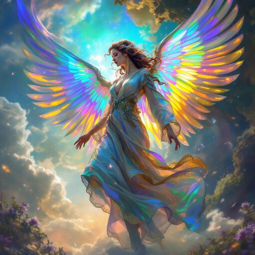 Iridescent Angel in Ethereal Dreamscape