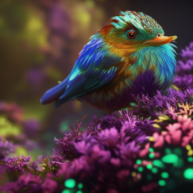 Ornate Fractal Bird: Detailed Digital Illustration
