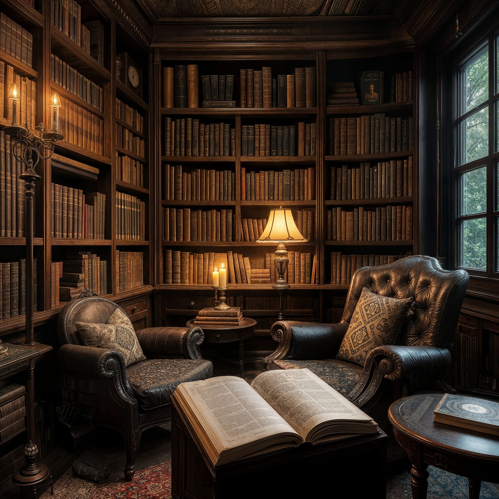 Vintage Reading Corner with Armchair and Bookshelves