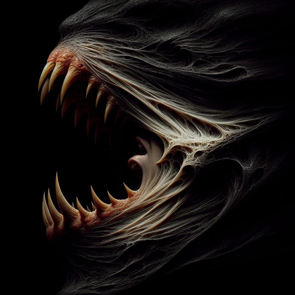 Sinister Sea Creature's Jaw in Low-Key Rembrandt-Inspired Li...