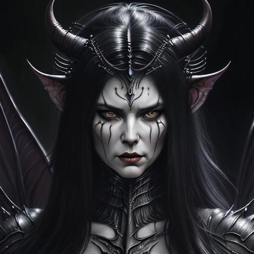 Fantasy Demon Woman Portrait in Realistic Style