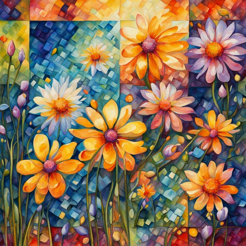 Vibrant Spring Blooms in Whimsical Oil and Watercolor