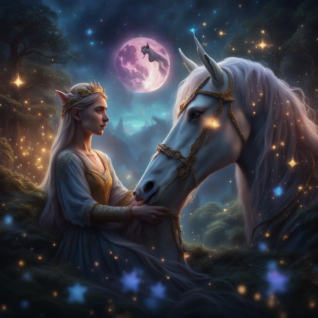 Fairy and Unicorn Fantasy Art in Ethereal Style