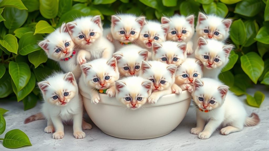 Nine Adorable Ragdoll Kittens in a Bowl