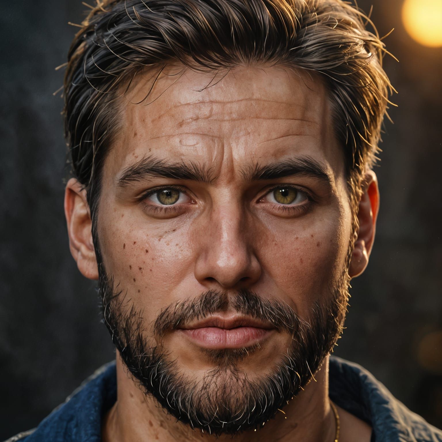 Detailed Portrait of a Man in Black, White and Gold