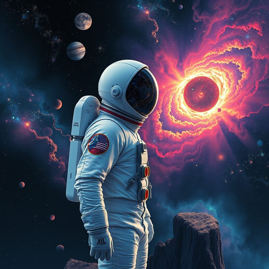 Astronaut Contemplates Infinity in Cosmic Landscape