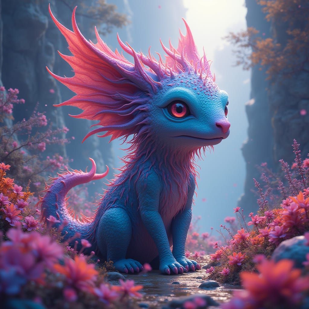 Mystical Labubu in Dreamlike Fantasy Landscape