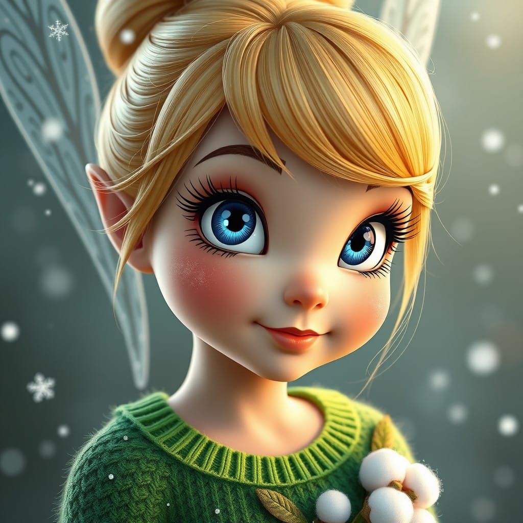 Whimsical Winter Fairy in a Sparkling Green Sweater