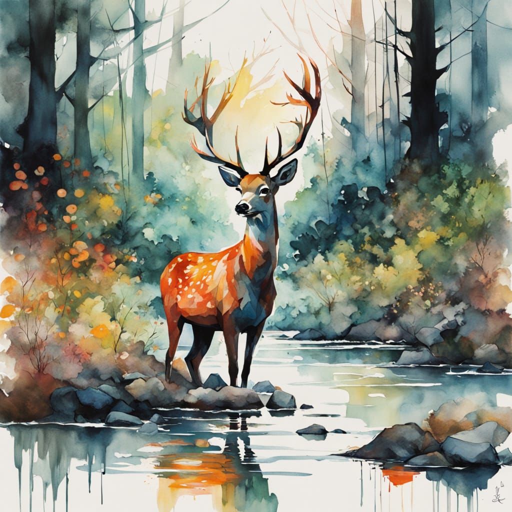 Enchanting Morning Forest Scene in Vibrant Watercolor Style