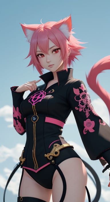 Stunning Anime Girl with Red Eyes and Pink Hair Basks in Ser...